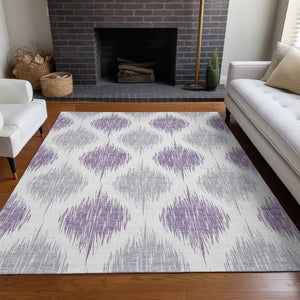 HomeRoots 8' X 10' Cozy Lavender & Ivory Ikat Washable Area Rug - Durable, Stain Resistant & UV Protected! 667489