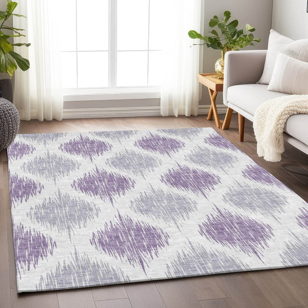 HomeRoots 8' X 10' Cozy Lavender & Ivory Ikat Washable Area Rug - Durable, Stain Resistant & UV Protected! 667489