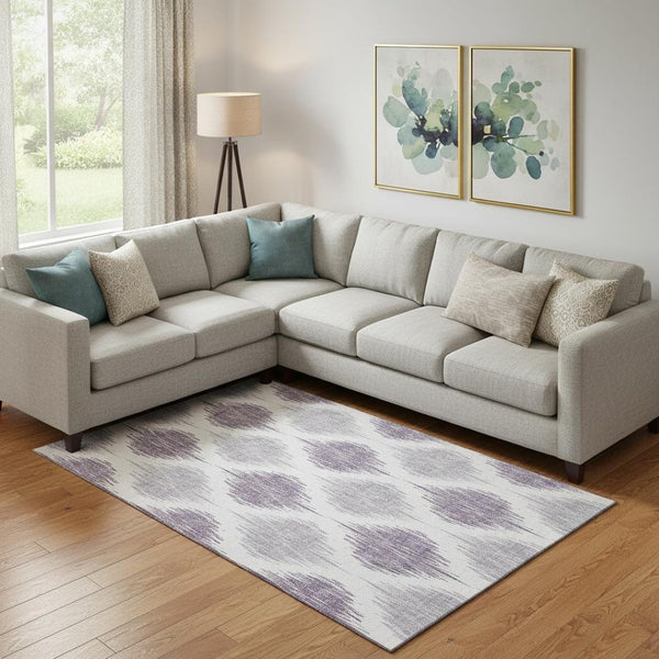 HomeRoots 8' X 10' Cozy Lavender & Ivory Ikat Washable Area Rug - Durable, Stain Resistant & UV Protected! 667489