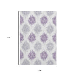 HomeRoots 9' X 12' Stylish Lavender & Ivory Ikat Area Rug - Washable, UV Protected, Perfect for High-Traffic Spaces 667490