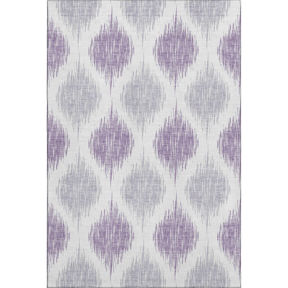 HomeRoots 9' X 12' Stylish Lavender & Ivory Ikat Area Rug - Washable, UV Protected, Perfect for High-Traffic Spaces 667490