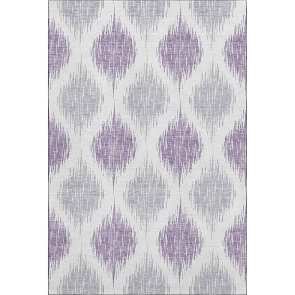 HomeRoots 9' X 12' Stylish Lavender & Ivory Ikat Area Rug - Washable, UV Protected, Perfect for High-Traffic Spaces 667490