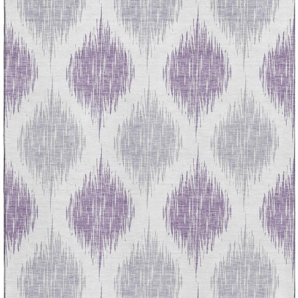 HomeRoots 9' X 12' Stylish Lavender & Ivory Ikat Area Rug - Washable, UV Protected, Perfect for High-Traffic Spaces 667490