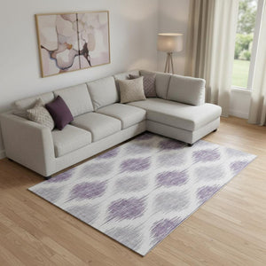 HomeRoots 10' X 14' Ikat Area Rug in Lavender & Ivory - Washable, Durable, UV-Protected for Family Spaces 667491