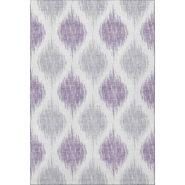 HomeRoots 10' X 14' Ikat Area Rug in Lavender & Ivory - Washable, Durable, UV-Protected for Family Spaces 667491