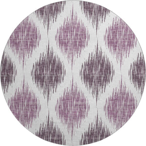 HomeRoots 8' Purple And Ivory Ikat Washable Round Rug - Durable, UV-Protected Beauty for Every Space! 667494