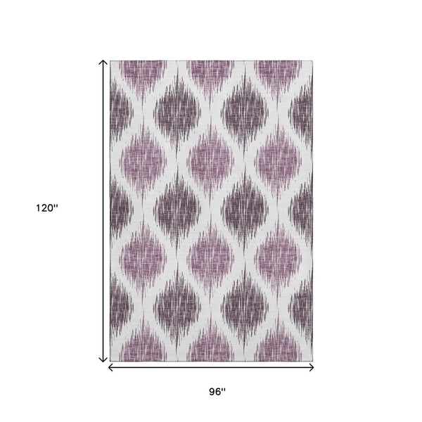 HomeRoots 8' X 10' Ikat Washable Area Rug in Purple & Ivory - Durable, UV-Protected, Stain-Resistant Design! 667495