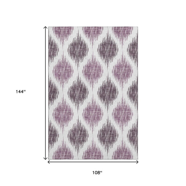 HomeRoots 9' X 12' Ikat Washable Area Rug in Striking Purple & Ivory – Durable, Stylish, UV Protected Design! 667496