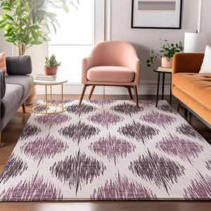 HomeRoots 9' X 12' Ikat Washable Area Rug in Striking Purple & Ivory – Durable, Stylish, UV Protected Design! 667496
