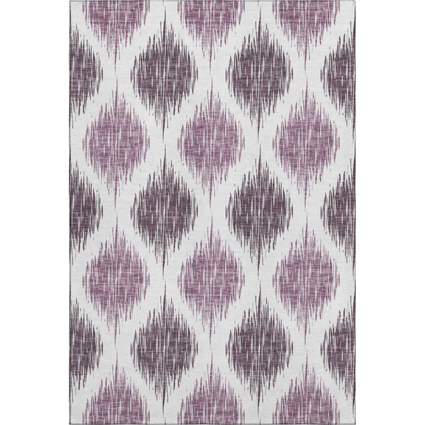 HomeRoots 9' X 12' Ikat Washable Area Rug in Striking Purple & Ivory – Durable, Stylish, UV Protected Design! 667496