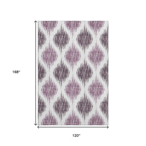 HomeRoots 10' Purple and Ivory Ikat Area Rug - Washable, UV-Protected, Durable Design for High-Traffic Spaces 667497