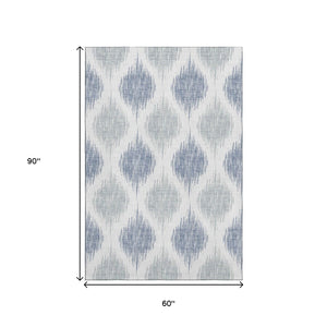 HomeRoots 5' X 8' Sky Blue Ikat Area Rug – Washable, Stain Resistant, UV Protected, Non-Slip for Busy Homes 667499