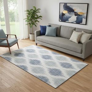 HomeRoots 5' X 8' Sky Blue Ikat Area Rug – Washable, Stain Resistant, UV Protected, Non-Slip for Busy Homes 667499