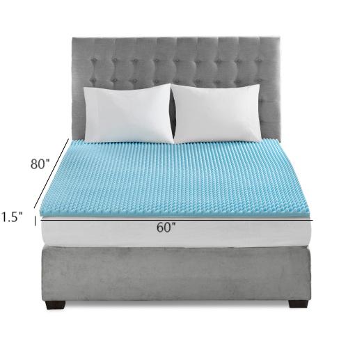 English Elm All Season Reversible Hypoallergenic 1.5" Cooling Mattress Topper Gel Memory Foam Eggcrate Comfort Support Blue 21.26 L x 11.5 W x 11.42 H B03595111