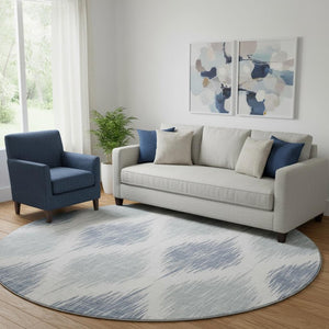 HomeRoots 8' Sky Blue Ikat Round Rug - Washable, UV Protected, Stain Resistant - Perfect for High Traffic Areas 667500
