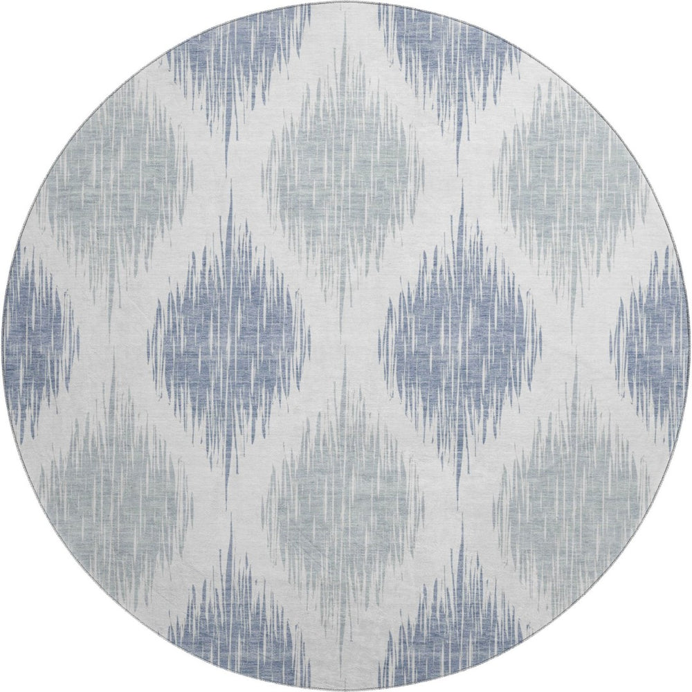HomeRoots 8' Sky Blue Ikat Round Rug - Washable, UV Protected, Stain Resistant - Perfect for High Traffic Areas 667500