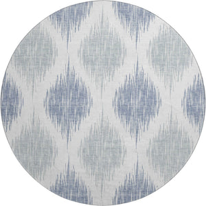HomeRoots 8' Sky Blue Ikat Round Rug - Washable, UV Protected, Stain Resistant - Perfect for High Traffic Areas 667500