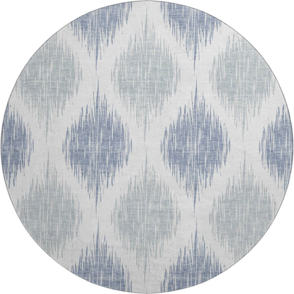 HomeRoots 8' Sky Blue Ikat Round Rug - Washable, UV Protected, Stain Resistant - Perfect for High Traffic Areas 667500