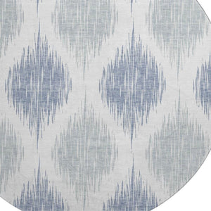HomeRoots 8' Sky Blue Ikat Round Rug - Washable, UV Protected, Stain Resistant - Perfect for High Traffic Areas 667500