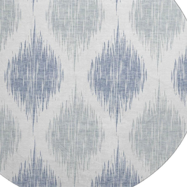 HomeRoots 8' Sky Blue Ikat Round Rug - Washable, UV Protected, Stain Resistant - Perfect for High Traffic Areas 667500
