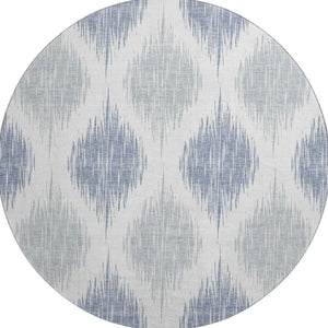 HomeRoots 8' Sky Blue Ikat Round Rug - Washable, UV Protected, Stain Resistant - Perfect for High Traffic Areas 667500