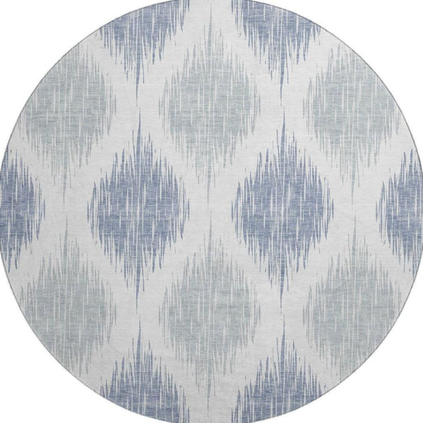 HomeRoots 8' Sky Blue Ikat Round Rug - Washable, UV Protected, Stain Resistant - Perfect for High Traffic Areas 667500