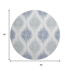 HomeRoots 8' Sky Blue Ikat Round Rug - Washable, UV Protected, Stain Resistant - Perfect for High Traffic Areas 667500