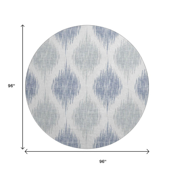 HomeRoots 8' Sky Blue Ikat Round Rug - Washable, UV Protected, Stain Resistant - Perfect for High Traffic Areas 667500