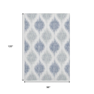 HomeRoots 8' X 10' Sky Blue Ikat Area Rug - Washable, Stain Resistant, UV Protected, Perfect for Active Homes! 667501