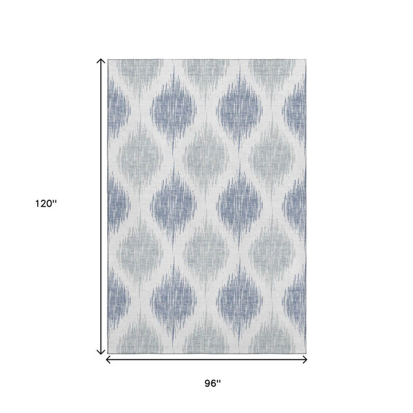HomeRoots 8' X 10' Sky Blue Ikat Area Rug - Washable, Stain Resistant, UV Protected, Perfect for Active Homes! 667501