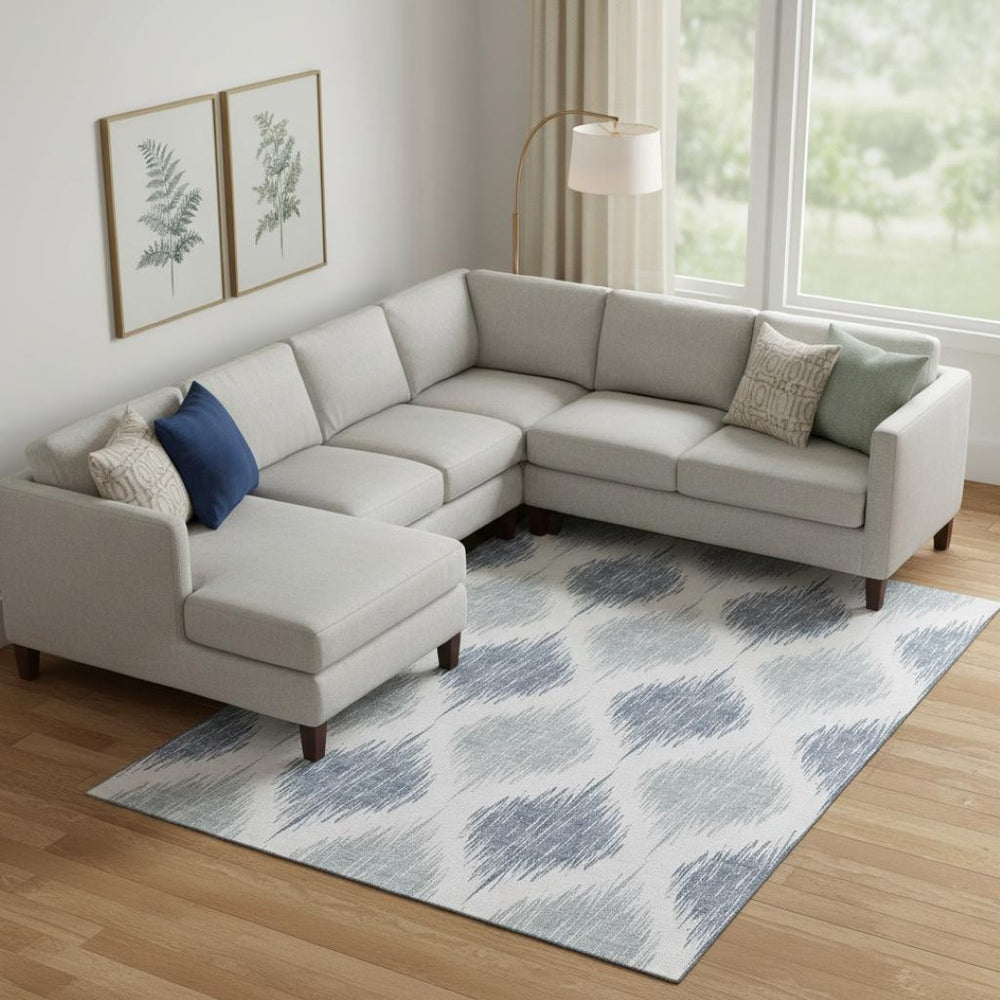 HomeRoots 8' X 10' Sky Blue Ikat Area Rug - Washable, Stain Resistant, UV Protected, Perfect for Active Homes! 667501