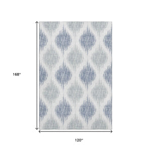 HomeRoots 10' X 14' Ikat Area Rug in Sky Blue & Ivory - Washable, UV-Protected & Perfect for Modern Spaces! 667503