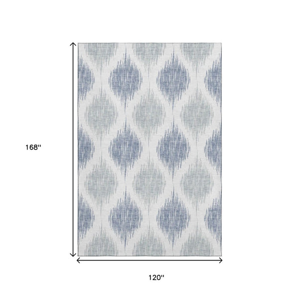 HomeRoots 10' X 14' Ikat Area Rug in Sky Blue & Ivory - Washable, UV-Protected & Perfect for Modern Spaces! 667503