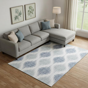 HomeRoots 10' X 14' Ikat Area Rug in Sky Blue & Ivory - Washable, UV-Protected & Perfect for Modern Spaces! 667503