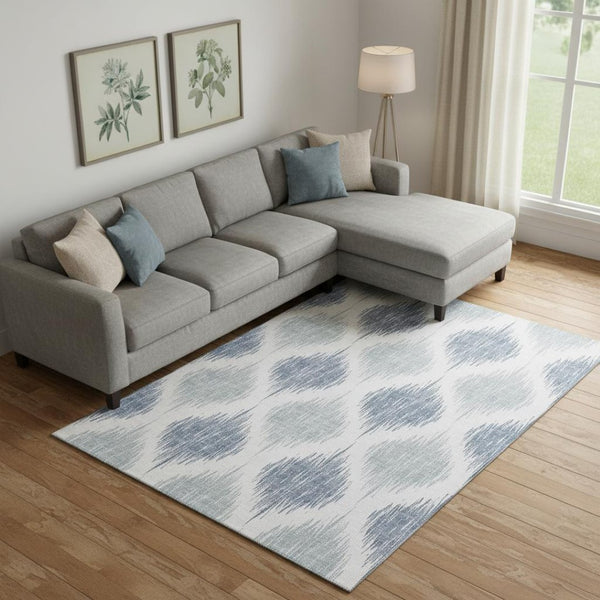 HomeRoots 10' X 14' Ikat Area Rug in Sky Blue & Ivory - Washable, UV-Protected & Perfect for Modern Spaces! 667503