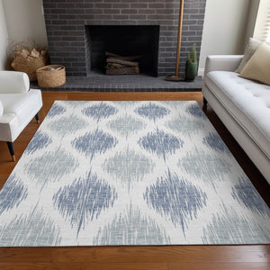 HomeRoots 10' X 14' Ikat Area Rug in Sky Blue & Ivory - Washable, UV-Protected & Perfect for Modern Spaces! 667503