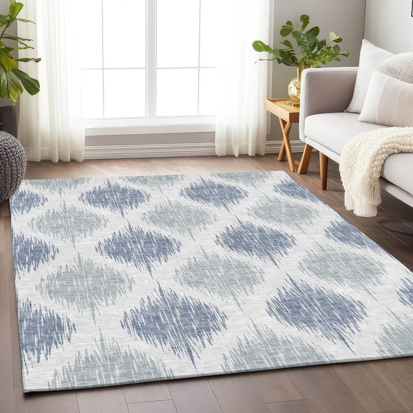 HomeRoots 10' X 14' Ikat Area Rug in Sky Blue & Ivory - Washable, UV-Protected & Perfect for Modern Spaces! 667503