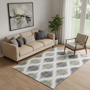 HomeRoots 5' X 8' Elegant Taupe and Ivory Ikat Washable Area Rug with UV Protection for Stylish Homes 667505
