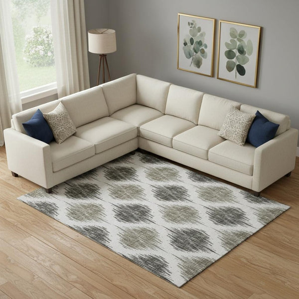 HomeRoots 8' X 10' Taupe & Ivory Ikat Washable Area Rug – Durable, Stain-Resistant with UV Protection! 667507