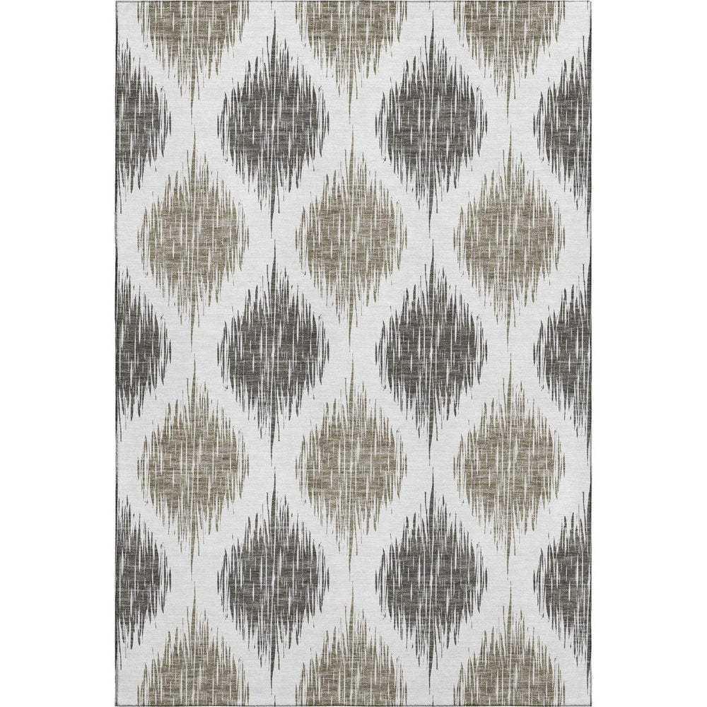 HomeRoots 8' X 10' Taupe & Ivory Ikat Washable Area Rug – Durable, Stain-Resistant with UV Protection! 667507