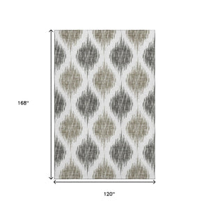 HomeRoots 10' X 14' Taupe and Ivory Ikat Area Rug - Durable, Washable with UV Protection for Family Spaces 667509