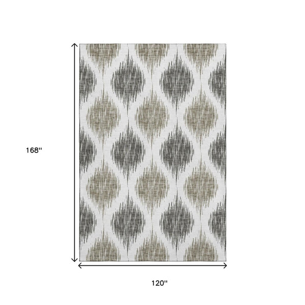 HomeRoots 10' X 14' Taupe and Ivory Ikat Area Rug - Durable, Washable with UV Protection for Family Spaces 667509