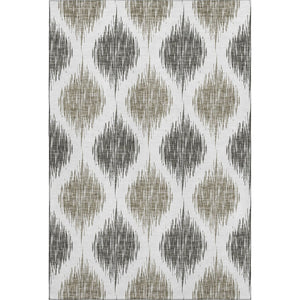 HomeRoots 10' X 14' Taupe and Ivory Ikat Area Rug - Durable, Washable with UV Protection for Family Spaces 667509