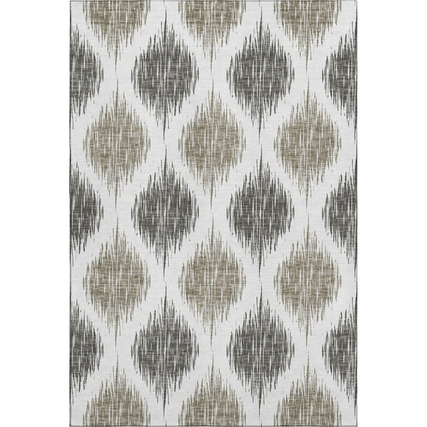 HomeRoots 10' X 14' Taupe and Ivory Ikat Area Rug - Durable, Washable with UV Protection for Family Spaces 667509