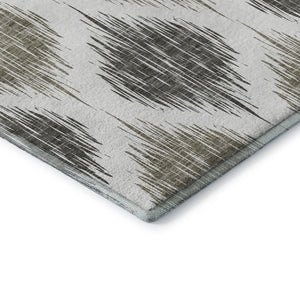 HomeRoots 10' X 14' Taupe and Ivory Ikat Area Rug - Durable, Washable with UV Protection for Family Spaces 667509