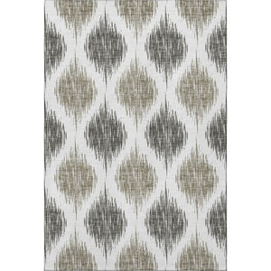 HomeRoots 10' X 14' Taupe and Ivory Ikat Area Rug - Durable, Washable with UV Protection for Family Spaces 667509