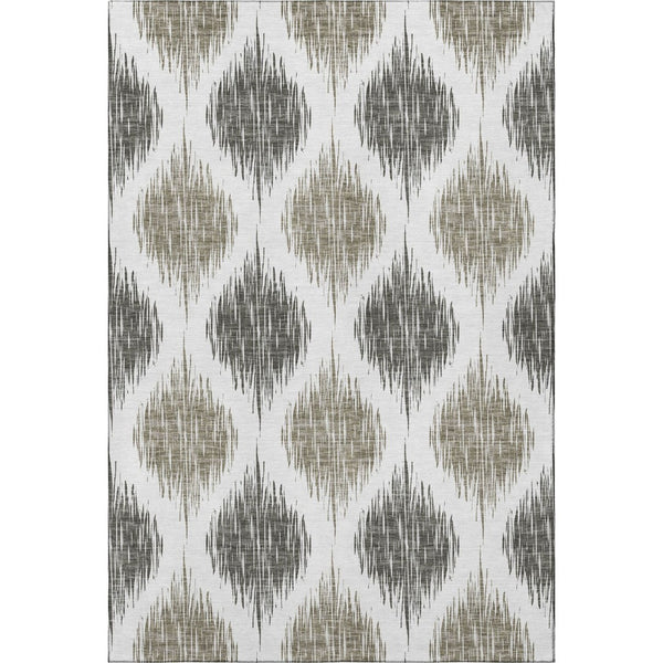 HomeRoots 10' X 14' Taupe and Ivory Ikat Area Rug - Durable, Washable with UV Protection for Family Spaces 667509