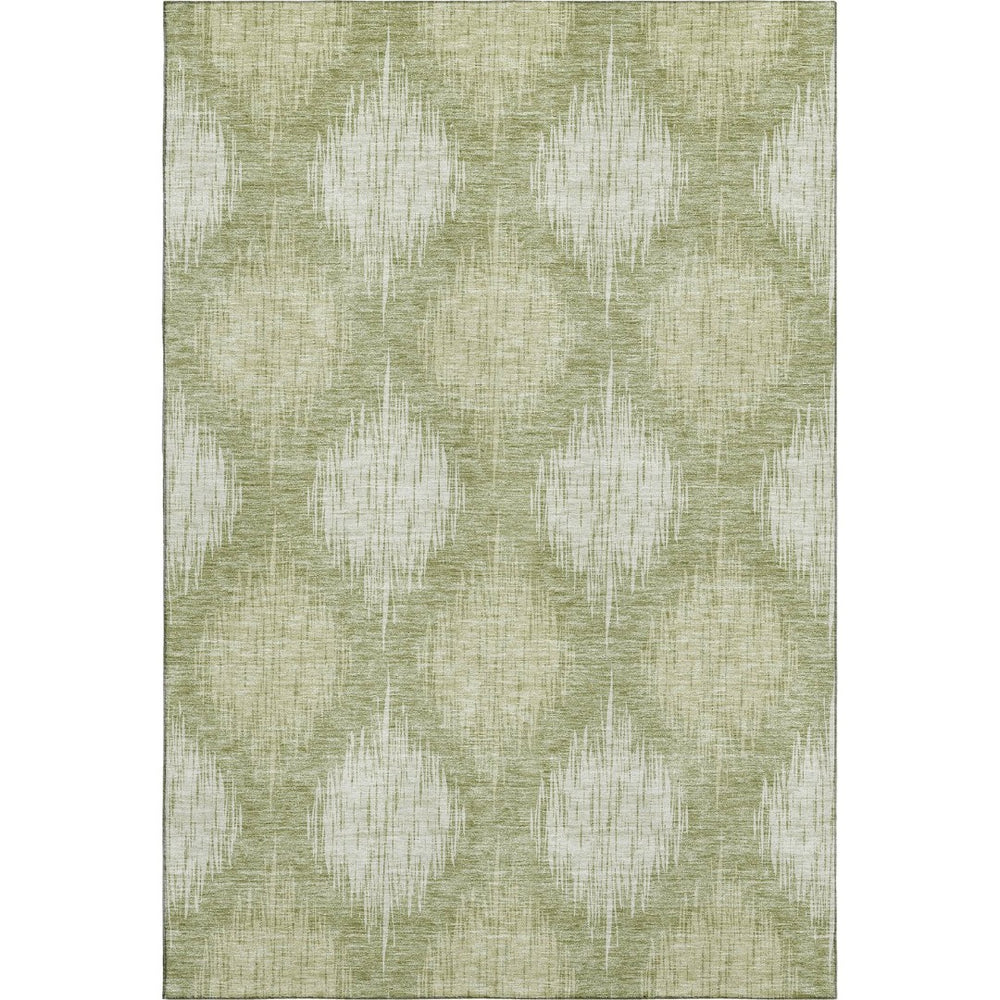 HomeRoots 5' Stylish Artichoke Green & Ivory Ikat Washable Area Rug with UV Protection for High-Traffic Spaces 667511