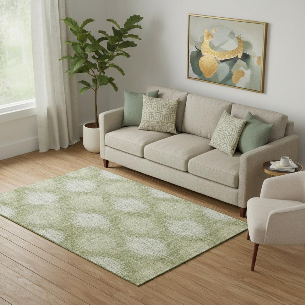 HomeRoots 5' Stylish Artichoke Green & Ivory Ikat Washable Area Rug with UV Protection for High-Traffic Spaces 667511