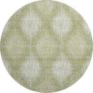 HomeRoots 8' Artichoke Green & Ivory Ikat Washable Round Rug - UV Protected, Durable, Stylish for Any Space 667512